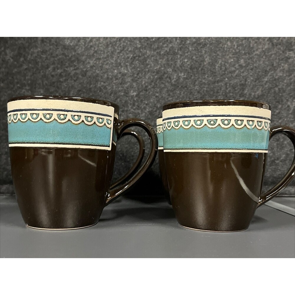 Set Of 4 Gibson Designs Elite Reactive Glaze Teal Mug EUC
